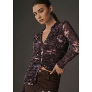 Anthropologie Pilcro‎ Collared Mesh Buttondown Shirt Size Small